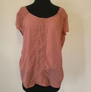 Elegant Pink Women's XXL Blouse LC Laura Conrad Cap Sleeve Polka Dot Ruffles